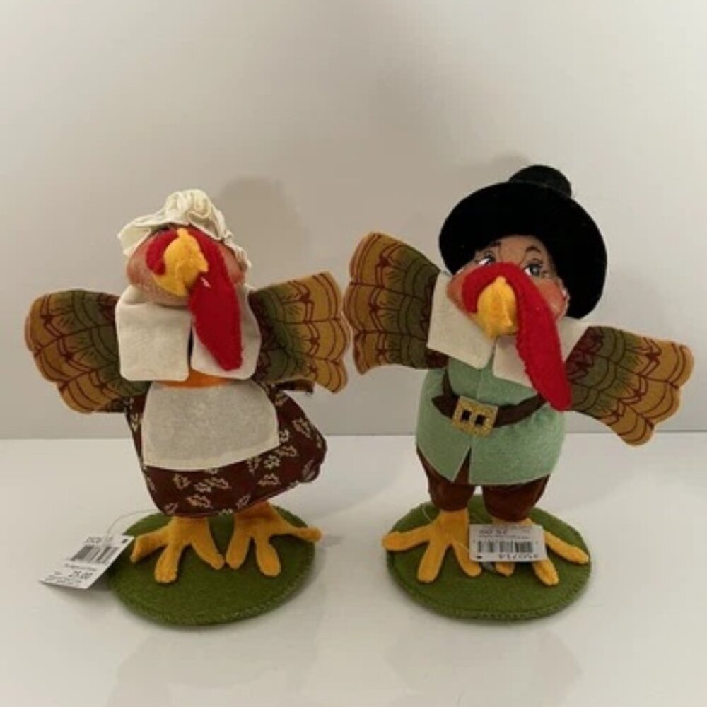 NWT Pair Annalee Mobilitee Doll 7 in Pilgrim Boy & Girl Turkey Thanksgiving 2014